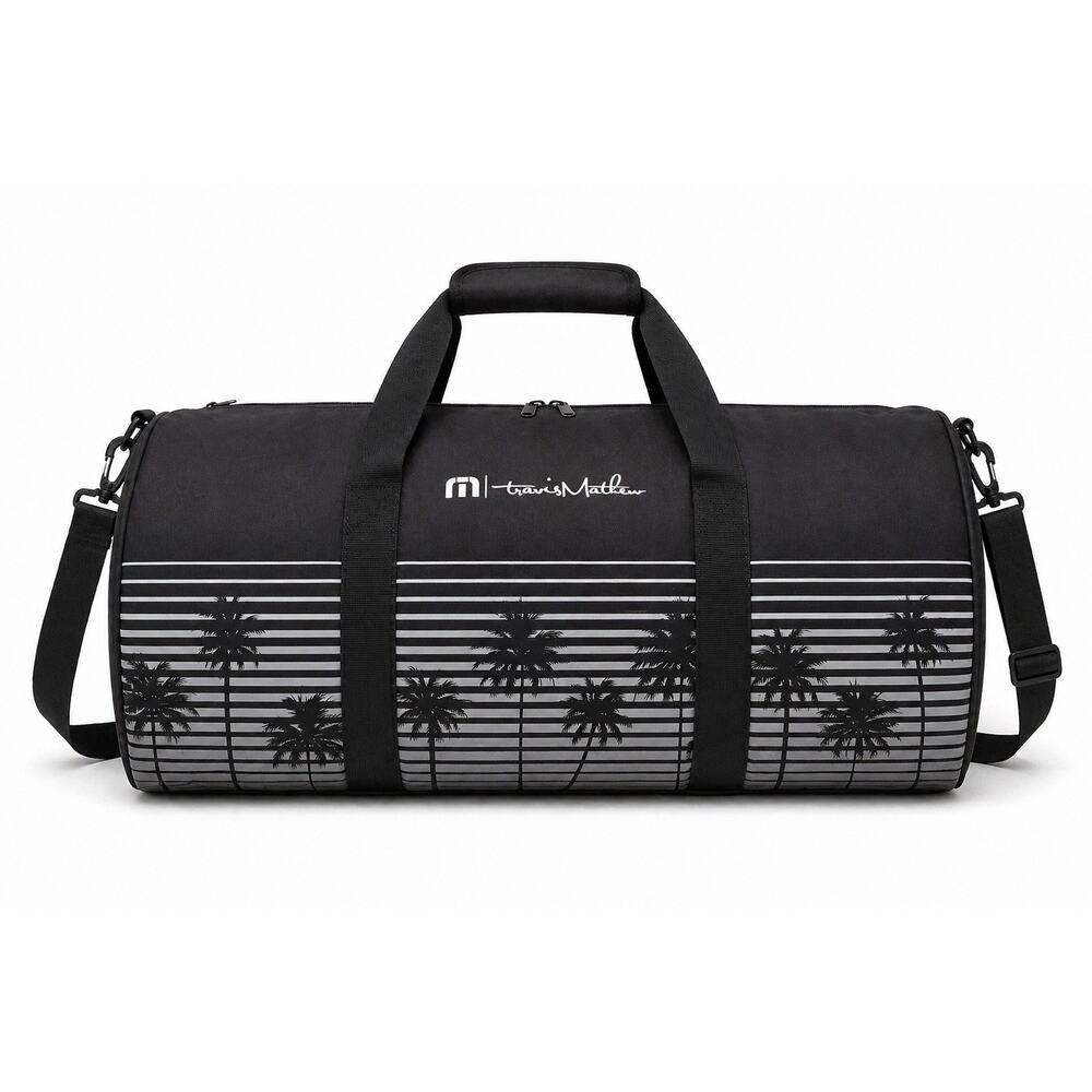 Travis Mathew Palm Stripe Duffel Bag Black Travel Gym Weekender
